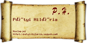 Pétyi Hilária névjegykártya